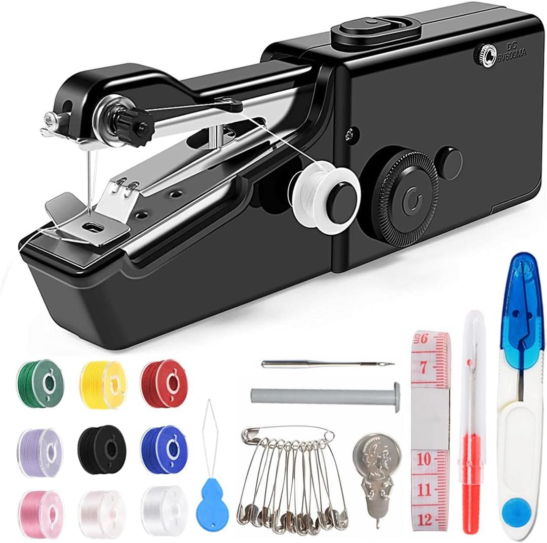 Handheld Sewing Machine for Quick Stitching, Mini Portable Sewing Machine with Sewing Kits for Home DIY, Travel (Black)