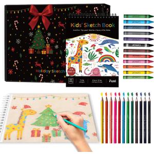 Fuxi Easter Basket Stuffers, Art Supplies for 9-12 | Art Set with 60-Sheet (73lb/120gsm) Sketch Book, Jumbo Colored Pencils & Crayons. (10" x 8" (Pack of 1), Satind Black)
