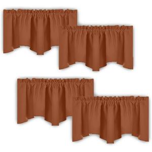 NICETOWN 18 Inch Length Small Valances for Basement Bathroom, 4 Panels Blackout Thermal Insulated Rod Pocket Short Window Valances for Kitchen/Office, 52W x 18L, Burnt Orange