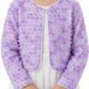 Girls 3D Flower Mesh Bolero Shrug Lightweight Sheer Cardigan for Party, Photos & Special Moments (Purple) 6-7Y