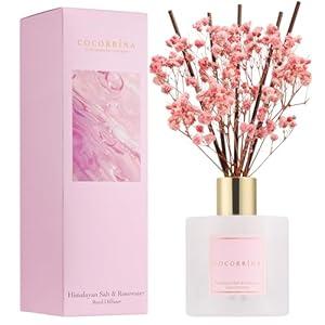 COCORRÍNA Reed Diffuser - Himalayan Salt & Rosewater 6.7 Fl.oz Reed Diffuser Set with Sticks & Preserved Baby's Breath, Reed Diffuser for Home Bathroom Shelf Decor