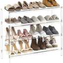 Aquiver 4 Tier Acrylic Shoe Rack for Closet - Wide Shoe Rack - Entryway Shoe Organizer for 16-20 Pairs of Shoes, Easy to Clean, 32.3'' L x 11.8'' W x 28.4'' H