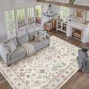 HUGEAR Area Rug 8x10 Vintage Colorful Machine Washable Living Room Rugs Distressed Cream Retro Floral Vacuumable Low Pile Carpet Bedroom Office Dining Farmhouse Playroom Non Slip