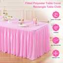 Pink Polyester Table Clothes for 8 Foot Rectangle Tables, Wrinkle Free Fitted Table Cover with Pleated Ruffle Table Skirt for Birthday Party Wedding Trade Show Event Display