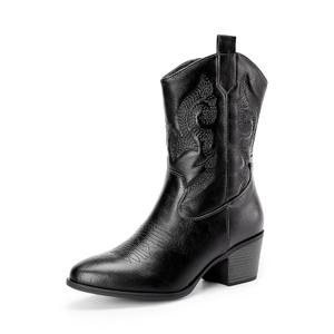 DREAM PAIRS Cowboy Boots for Women, Mid Calf Cowgirl Boots with Embroidery Round Toe Western Chunky Low Heel Shoes 8.5