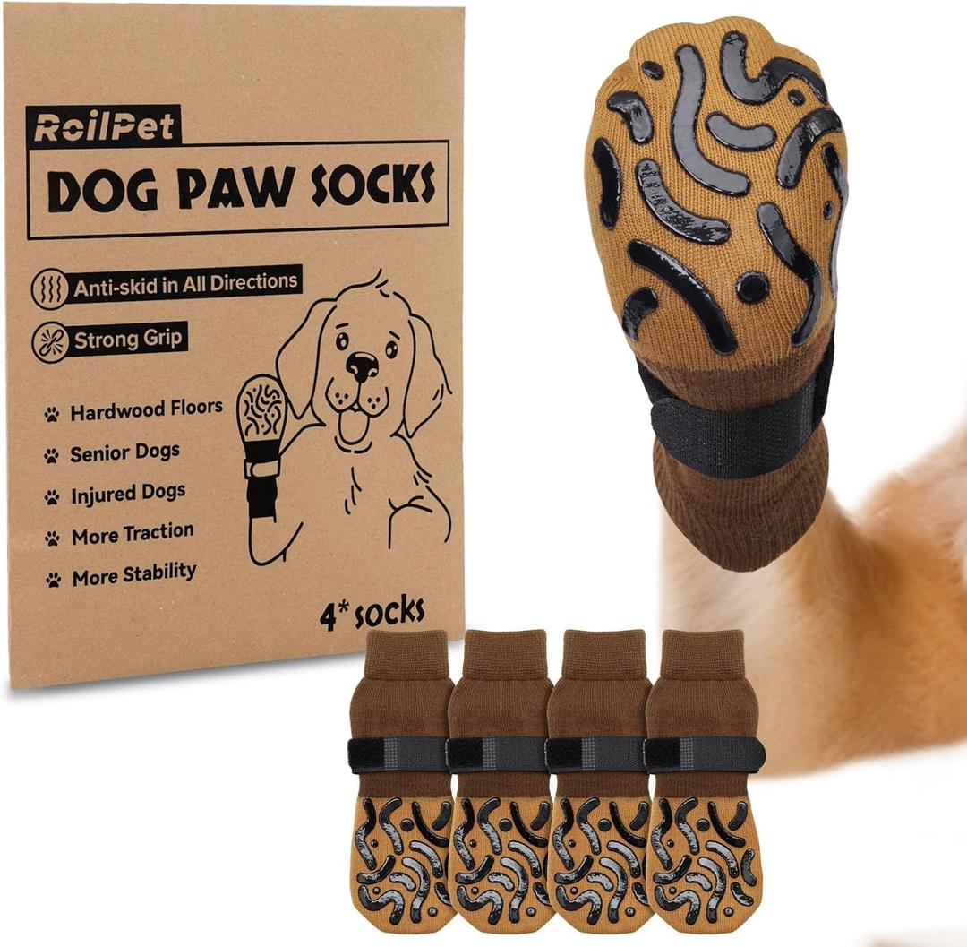 Double Sides Non-Slip Dog Socks to Prevent Licking Paws - Strong Traction for Paw Protector, Senior Dogs, Hardwood Floors, Dog Booties with Grippers - Size Large (Large(Pack of 4))