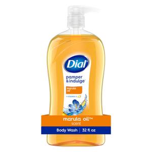 Dial Body Wash, Pamper & Indulge Marula Oil, 32 Fl Oz, Hydraclean Complex & Vitamin E, Gentle, Leaves Skin Feeling Nourished, Dermatologist-Tested, No Parabens & Sulfates