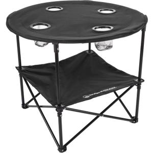Camping Table - 2-Tier Folding Table with 4 Cupholders and Carry Bag for Picnic, Tailgate, Beach, or Camp - Camping Gear by Wakeman Outdoors (Black)