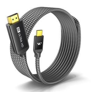 WARRKY USB C to HDMI 2.1 Cable 8K@60Hz, 4K@240Hz/120Hz,[Gold-Plated Plug, Aluminum Case]48Gbps,HDCP2.3,Compatible with Thunderbolt 3/4/5, USB4, iPhone 16/15, MacBook Pro/Air, Galaxy S24, Dell,XPS,10FT