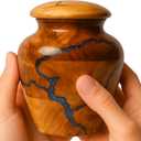 Wooden urn for Small Keepsake 20 Cu in Capacity Blue Urn for Man and Women Burial and Funeral Urn Handcrafted Design Wooden Cremation Urns for Human Ashes Adult Male Decorative urn