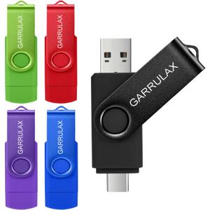 USB Flash Drive, 32GB 2 in 1 OTG Type C USB 2.0 Rotatable Memory Stick Date Storage Pendrive Thumb for Android Smartphones, MacBook, Tablets, PC (5 Pack)