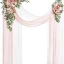 Ling's Moment Pink Artificial Wedding Arch Flowers Kit Pack of 4, 2pcs Hanging Flower Arrangement 2pcs Chiffon Drapes Ceremony Reception Spring Silk Rose Arbor Backdrop Floral Garden Outdoor Decor
