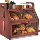 BAMBANG Extra Large Bread Box, Double Layer Bread Box for Homemade Bread, Bamboo Wooden Bread Storage Container with Tool Holder & Handles & Window, Assembly Required(14.9" x 11" x 15.3") Brown