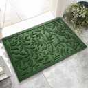 Green Leaves Outdoor Indoor Entrance Door mat, Absorbent Durable Heavy Duty Welcome Front Door Mat,Thick Natural Rubber Back,Easy Clean Entryway Mat 17x30 Inch, Low Profile