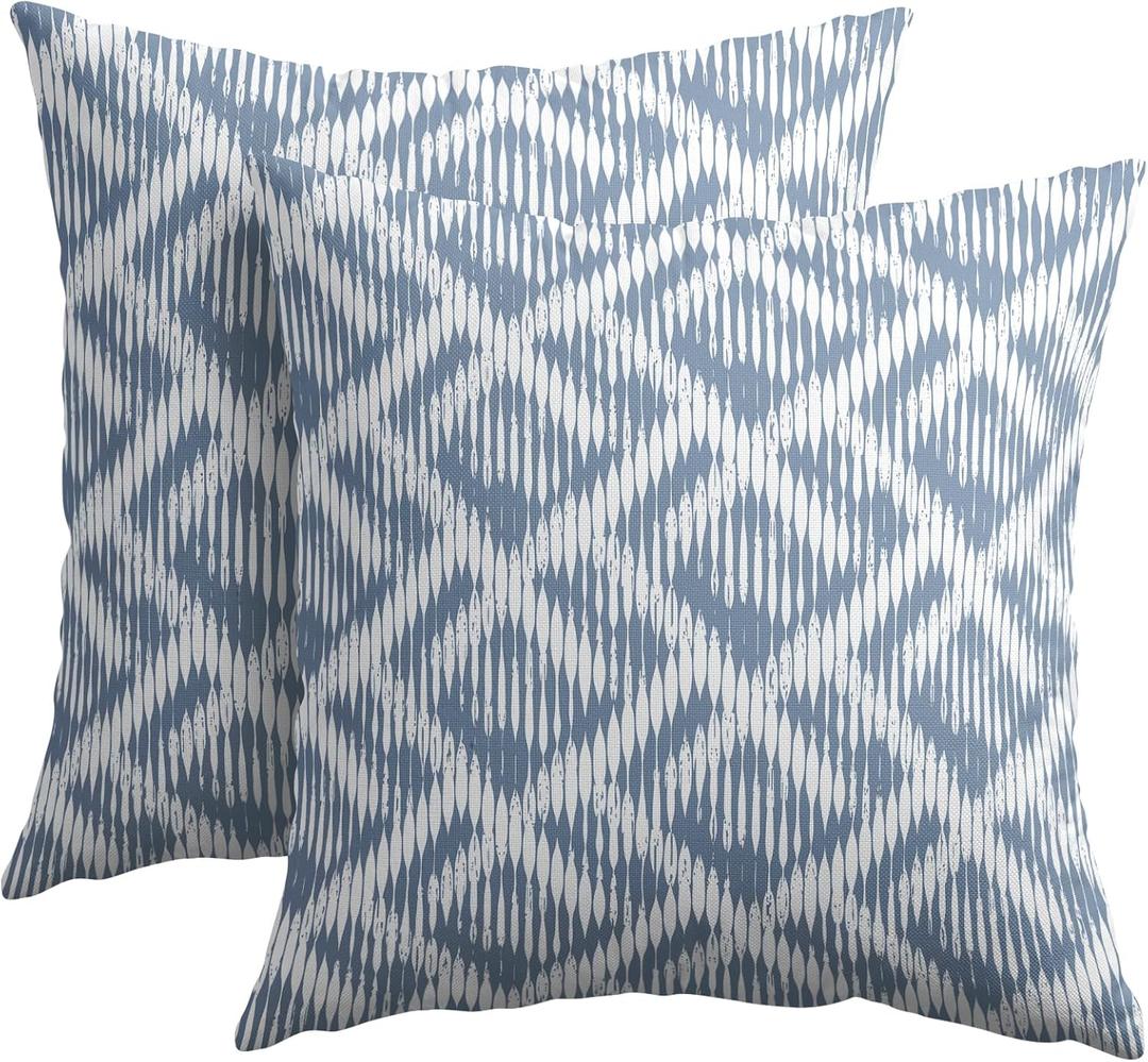 Boho Slate Blue Pillow Covers 18x18 Set of 2 Abstract Geometric Plaid Print Pattern Rustic Decorative Outdoor Farmhouse Zipper Pillowcases Decorations Throw Cushion Cover Decor for Couch Sofa Bed
