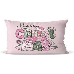 Pink Cute Christmas Pillow Covers 12x20 Inch, Trendy Cute Pink Christmas Decorations Pillows, Decorative Throw Pillow Case, Xmas Lumbar Cushion Covers for Home Party Room Bed Couch Sofa