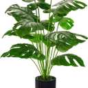 Der Rose 28" Black Pot Fake Monstera Plants, Large Artificial Potted Plants for Indoor & Outdoor Floor Front Porch Modern Decor