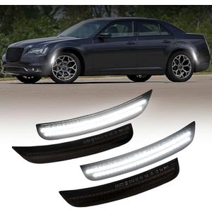 AUTOONE White LED Side Marker Lights Compatible With 2015-2023 Chrysler 300, Front & Rear Bumper Marker Lamps, Corner Parking Lamp & Smoked Len, Pack of 4