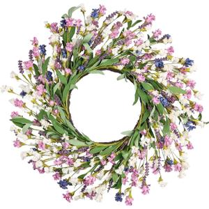 Realistic Spring Wreaths, 26 Inch Artificial Summer Front Door Wreath for Home Door Used for Dining Table Center, Wedding Parties, and(Purple Blue)