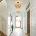 Boho Light Fixtures Ceiling Mount, 3-Light Rattan Chandelier Woven Double Layer, Semi Flush Mount Ceiling Light for Hallway Bedroom Farmhouse Kitchen Entryway Living Room