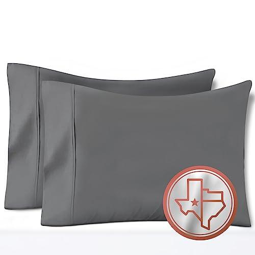 TEXAS LINEN CO. 100% Egyptian Cotton Pillow Cases Set of 2, 600 Thread Count Dark Grey Standard/Queen Pillowcase for Sleeping, Soft, Silky Sateen Bed Pillow Cover, Extra Long Staple Pillowcases white