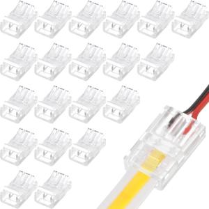 COB LED Strip to Wire Connector 20 Pieces Waterproof LED Adapter Connectors Transparent Solderless LED Light Strip Connectors for Strip Light Unwired Gapless Track Lighting Connector (2 Pin, 8 mm)