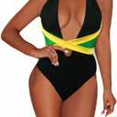Women's One Piece Caribbean Flag Rasta Body Shaping Monokini Swimsuit Swimwear Bathing Suit (16-18, Black)