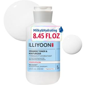 Illiyoon Ceramide ATO Moisturizing Milky Toner | Lightweight Milky Essence, 2-in-1 Hydrating Facial Toner for Dry & Sensitive Skin, Barrier Repair, Fragrance-Free, Korean Skincare, 8.45 fl.oz.