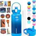 Insulated Water Bottle with Lid & Boot & Stickers, 32 oz Stainless Steel Sweat Free Bottle Keep Cold 24H, BPA-Free Sports Wide Mouth Water Bottle, Blue Gradient