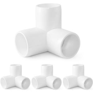 3 Way PVC Pipe Fittings 1 Inch, Zernmiarder White PVC Elbow Corner Side Outlet Tee Fitting, SCH40 Furniture Grade Pipe Connectors - Fits 1" Polyvinyl Chloride Pipes, 4 Pieces