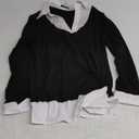 AmlieBoutik Women Faux Shirt 2 in 1 Style Long Sleeve Pullover Blouse Top (Large, Black)