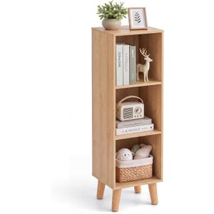 3 Cube Bookcase, Wooden Book Shelf Cube Storage Organizer with Legs, 3 Tier Bookshelf Freestanding Open Shelves for Bedroom, Living Room, Home Office (Oak, 3 Cube)