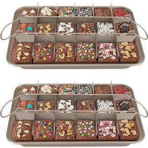 Ailelan Brownie Pan with Dividers, Brownie Pan, Non Stick Brownie Pan with Removable Cutter, Brownie Tray,18 Pre-slice Brownie Baking Tray, 2pk