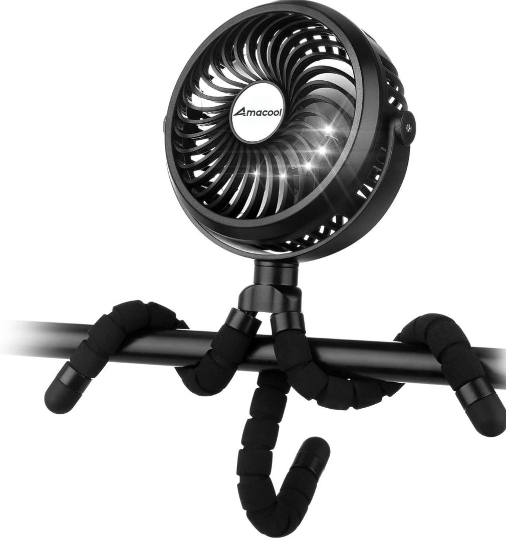 AMACOOL Battery Operated Stroller Fan, Baby Travel Essentials for Beach Disney, Newborn Boy & Girl Showers Gifts Registry Search, Rechargeable Clip On Fan for Car Seat Wagon Crib Bike Treadmill