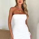 GOKATOSAU Women's Floral Strapless Fold Over Neckline Split Drawstring Bodycon Ruched Mini Dress White (White, XL)