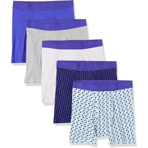Amazon Essentials Men's Underwear Boxer Briefs, Comfortable Cotton, Tag-Free, Pack of 5 (Black/Charcoal/Grey Heather), XL