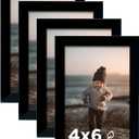 KINLINK 4x6 Picture Frame Black Set of 4, Wooden Photo Frames with Plexiglass for 4x6 without Mat for Table and Wall Display, Black