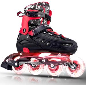 Inline Skates for Kids and Adult, Adjustable Fun Illuminating Skates for Girls, Boys, Women and Men Outdoor and Indoor, Beginners (Large-Youth & Adult, red)