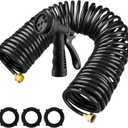 Pangda Expandable Coil Garden Hose 100 ft with Spray Nozzle, Black