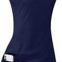 FREEYE Womens Sleeveless Golf Tennis Dresses with Inner Shorts＆Pockets for Workout Exercise Size Large, Navy Blue 