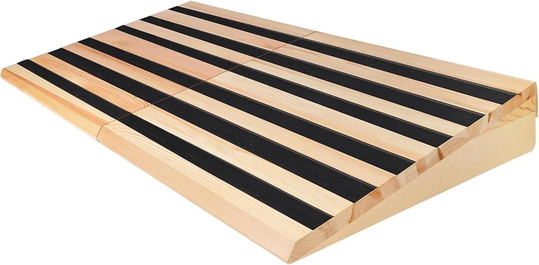 8" Rise Wooden Threshold Ramp for Home Steps, Door Ramp for Wheelchair/Walker/Cart/Scooter, Multipurpose Door Ramp with Non-Slip Stripes(35.4" W*8.0" H, Solid Wood, 800LBs Capacity)