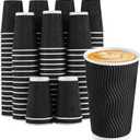 Lamosi Disposable Coffee Cups 16 OZ 90 Pack, Paper Coffee Cups 16 OZ for Hot Drinks or Cold Beverages, Insulated Corrugated Ripple Wall Cup No Lids for Office, Cafe, Home or Travel (Black)
