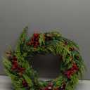 24 inch Christmas Wreaths for Front Door, Artificial Winter Wreath with Red Balls, Faux Pine Green Wreath for Home, Holiday, Fireplace, Mantle, Wall, Windows, Xmas, Outdoor Decoration