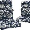Outdoor High Back Chair Cushions Set of 2, Water-Resistant Chair Cushions for Patio Home Garden, Replacement Rocking Chair Cushion with tie 22" W x 20" D, Elegant Vines Navy, 44"x22"x4"