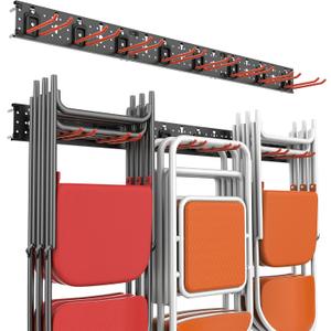Wallmaster Wall Mount Garage Organizer Tool Storage Rack, Heavy Duty Folding Chair Hangers with 8 Adjustable Hooks, 48-inch Tracks, Max Load 300lbs (8Hook+3Panel+4mini base)
