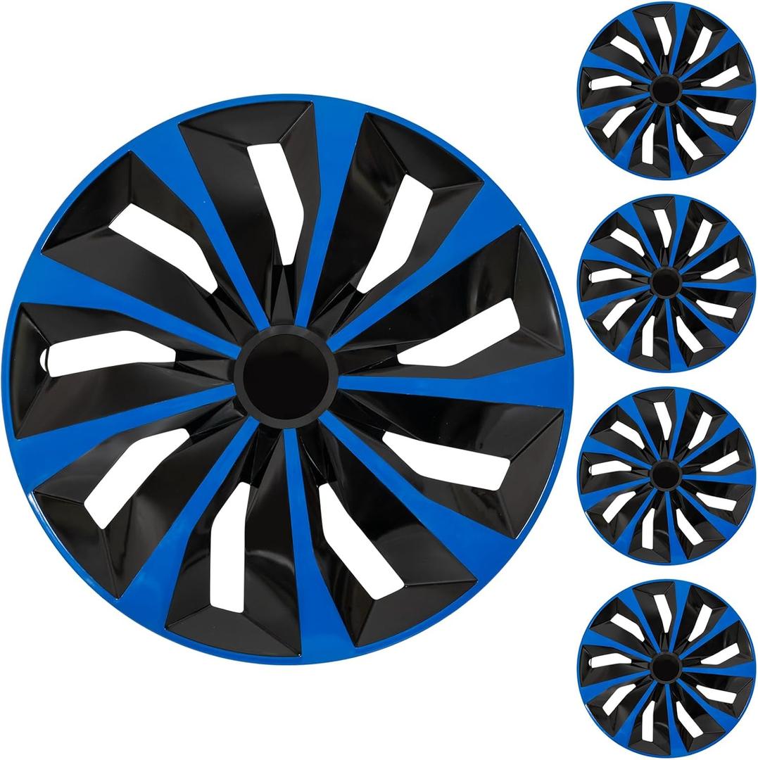 YOLOCKEY 15 inch Blue Wheel Rim Cover Hubcaps Replacement R15 Hub Caps Snap On Universal Wheel Rim Cover ABS Exterior Accessories for Car Trunk SUV Set of 4