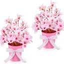 Suncalla 2 Pack Small Artificial Cherry Blossom Plant in Pots Faux Flower Potted Plants Pink Arrangement Rustic Home Decor 7.9" Tall for Sakura Japanese Table Centerpiece Windowsill Indoor Decor