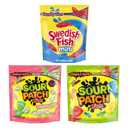 SOUR PATCH KIDS Original, SOUR PATCH KIDS Watermelon, and SWEDISH FISH Mini Soft & Chewy Candy Variety Pack, Family Size, Bulk Candy, 3-1.8 lb Bags (EXP 12/13/25)