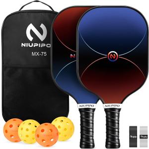 niupipo Pickleball Paddles Set of 2/4/1, USAPA Approved Graphite Carbon Fiber Pickleball Rackets, Polypropylene Honeycomb Core, Cushion 4.72In Grip, Bag/Cover, Pickle Ball Paddle Set for Men Women (Black & Blue)