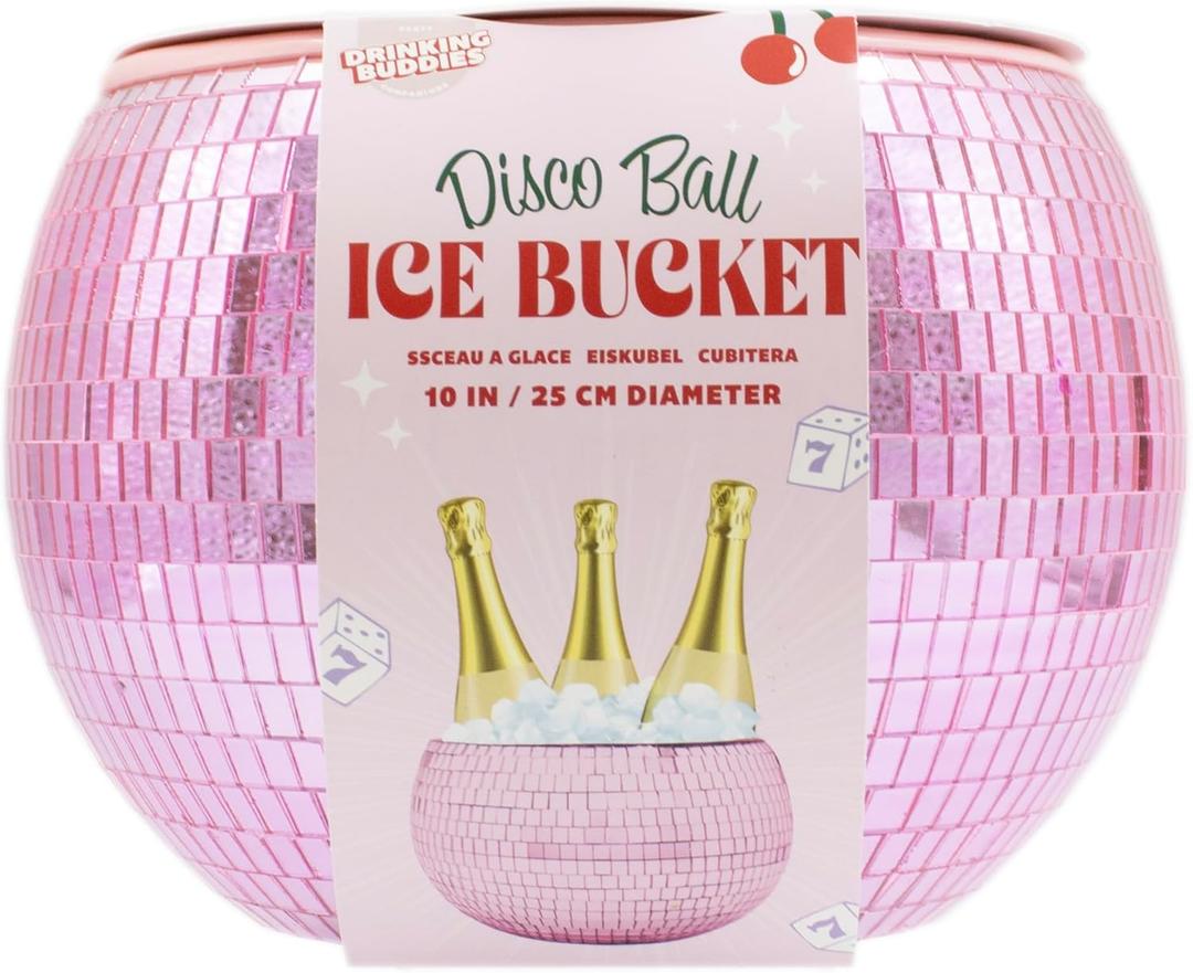 NPW Pink Disco Ball Ice Bucket  Holiday Christmas Party Decor & Bachelorette Gift, Disco Champagne Bucket for Girls Night